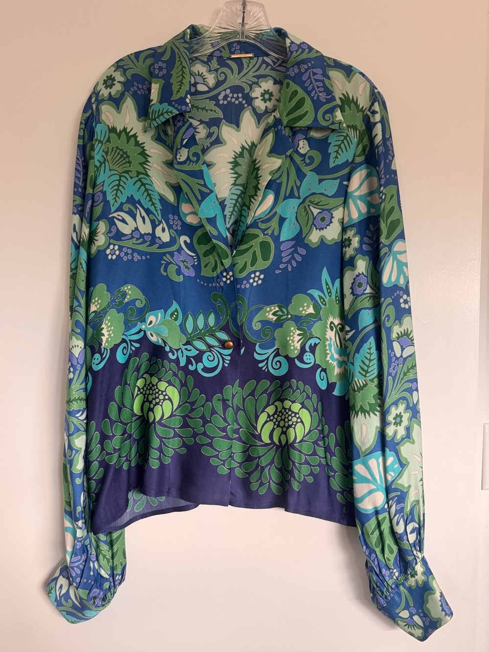 Alexis matching set ; Vibrant Blue & Green Floral Button-Up Blouse and shorts